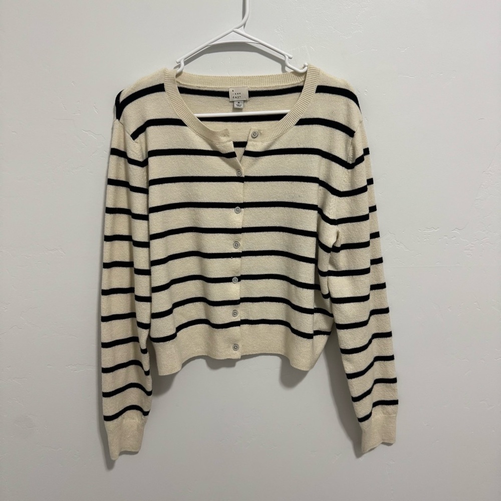 Striped button up cardigan sweater medium